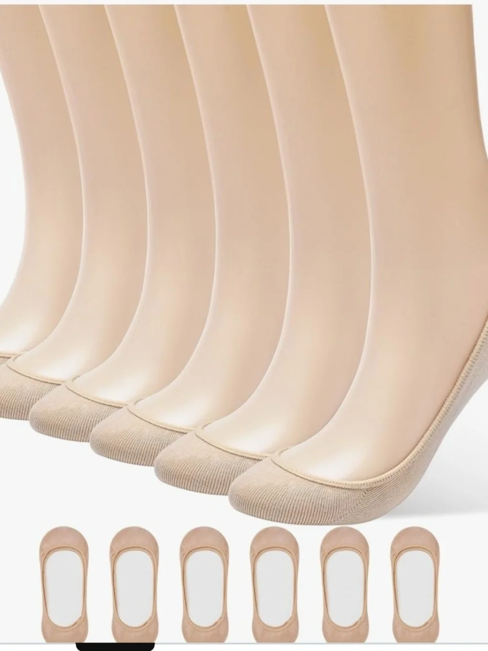 No-Show Liner Socks for Women - Nude (6 Pack) Size 6-9